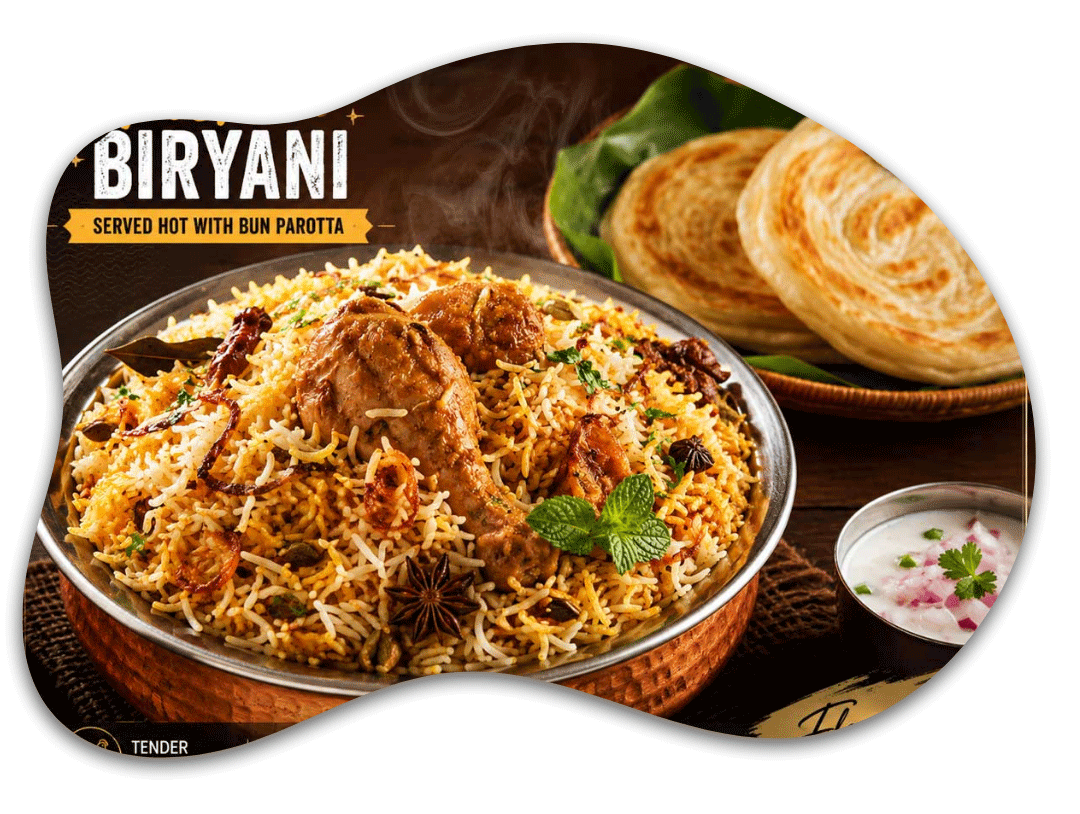 JP Kongu Hotel A/C Family Restaurant — chef mascot holding a plate of parotta